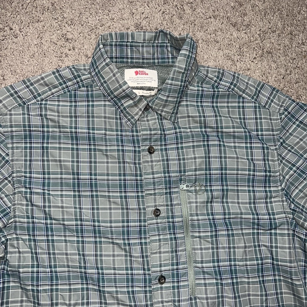 Fjallraven Abisko Hike Shirt SS Mens L Plaid Short Sleeve Technical Button Up